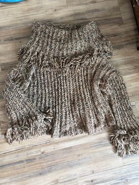 Free People Kinsley Chunky Knit Fringe Off-the-Shoulder Cowlneck Sweater